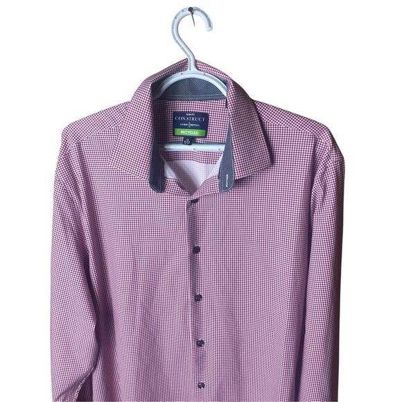 Con.Struct Mens Burgundy Check Slim Fit 4-Way Stretch Button-Down Shirt Size XL - Picture 2 of 5